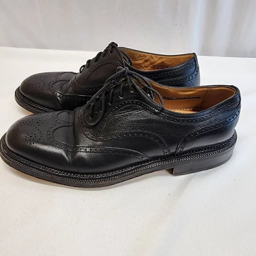 George's Coll Size 7.5 Mens Handmade SPAIN Black Leather Wingtip Oxfords K